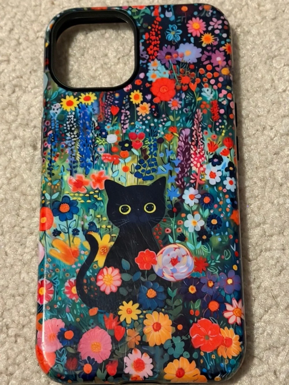 NONMY iPhone 14 Black Cat in Flowers Protective Phone Case Hard Shell Silicone